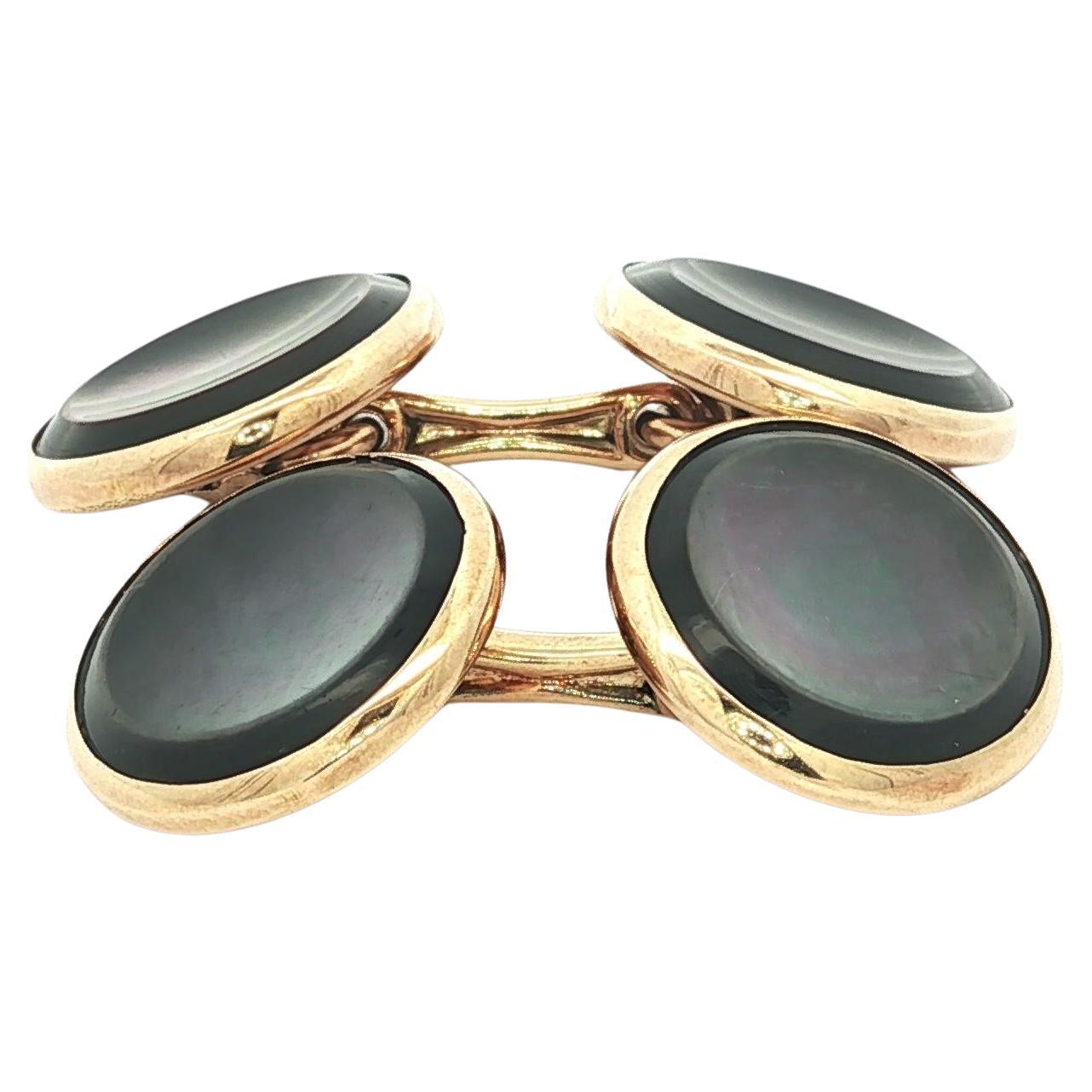 Vintage Tiffany 
Co. 14k Gelbgold Grau Perlmutt Manschettenknöpfe