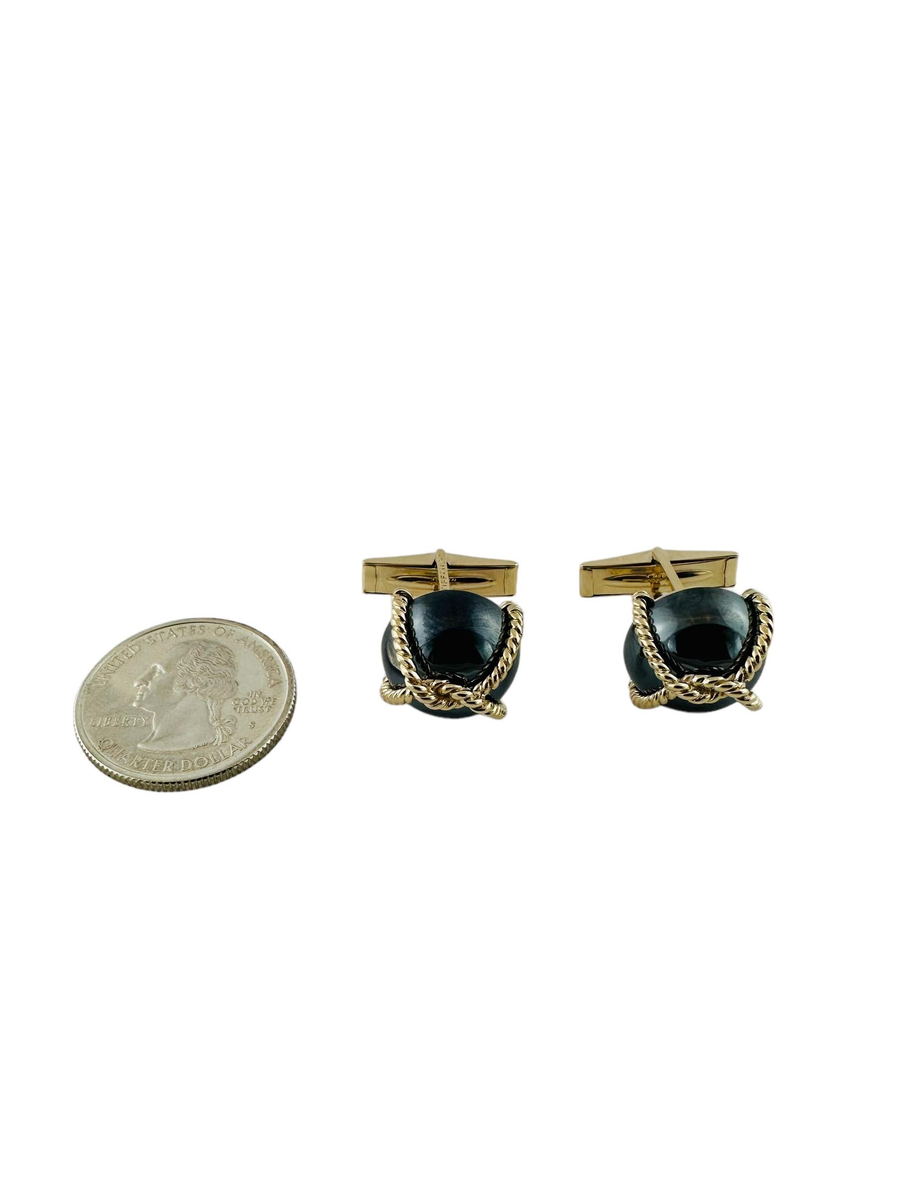 Vintage Tiffany & Co. 14K Yellow Gold Hematite Cable Cufflinks For Sale 5