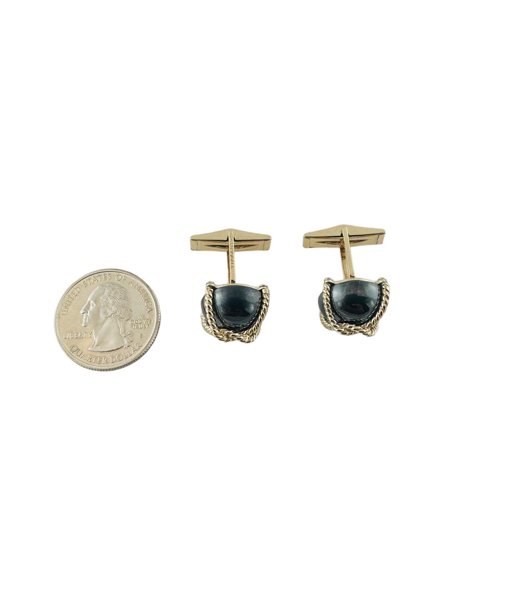 Vintage Tiffany & Co. 14K Yellow Gold Hematite Cable Cufflinks For Sale 6