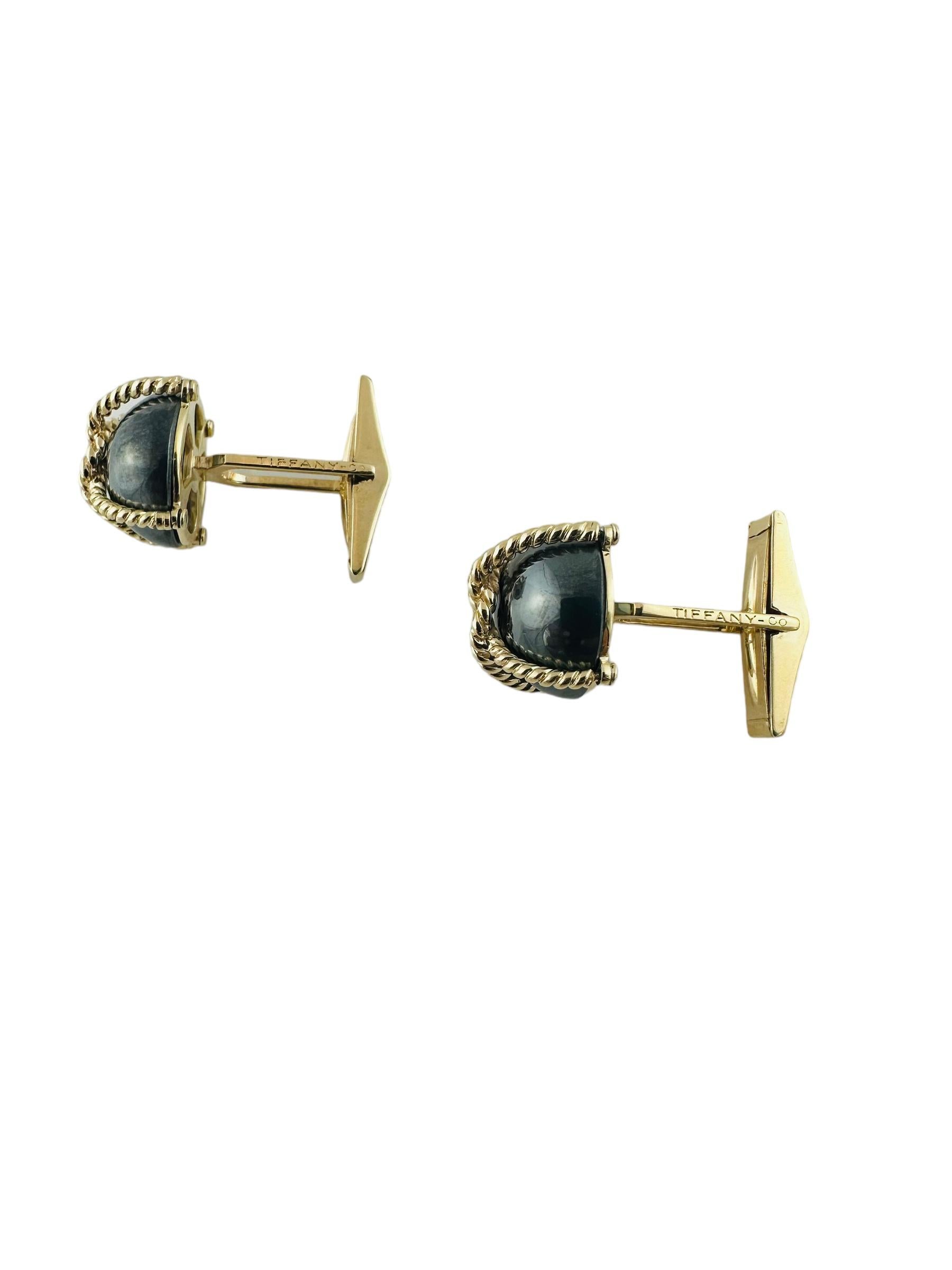 Cabochon Vintage Tiffany & Co. 14K Yellow Gold Hematite Cable Cufflinks For Sale