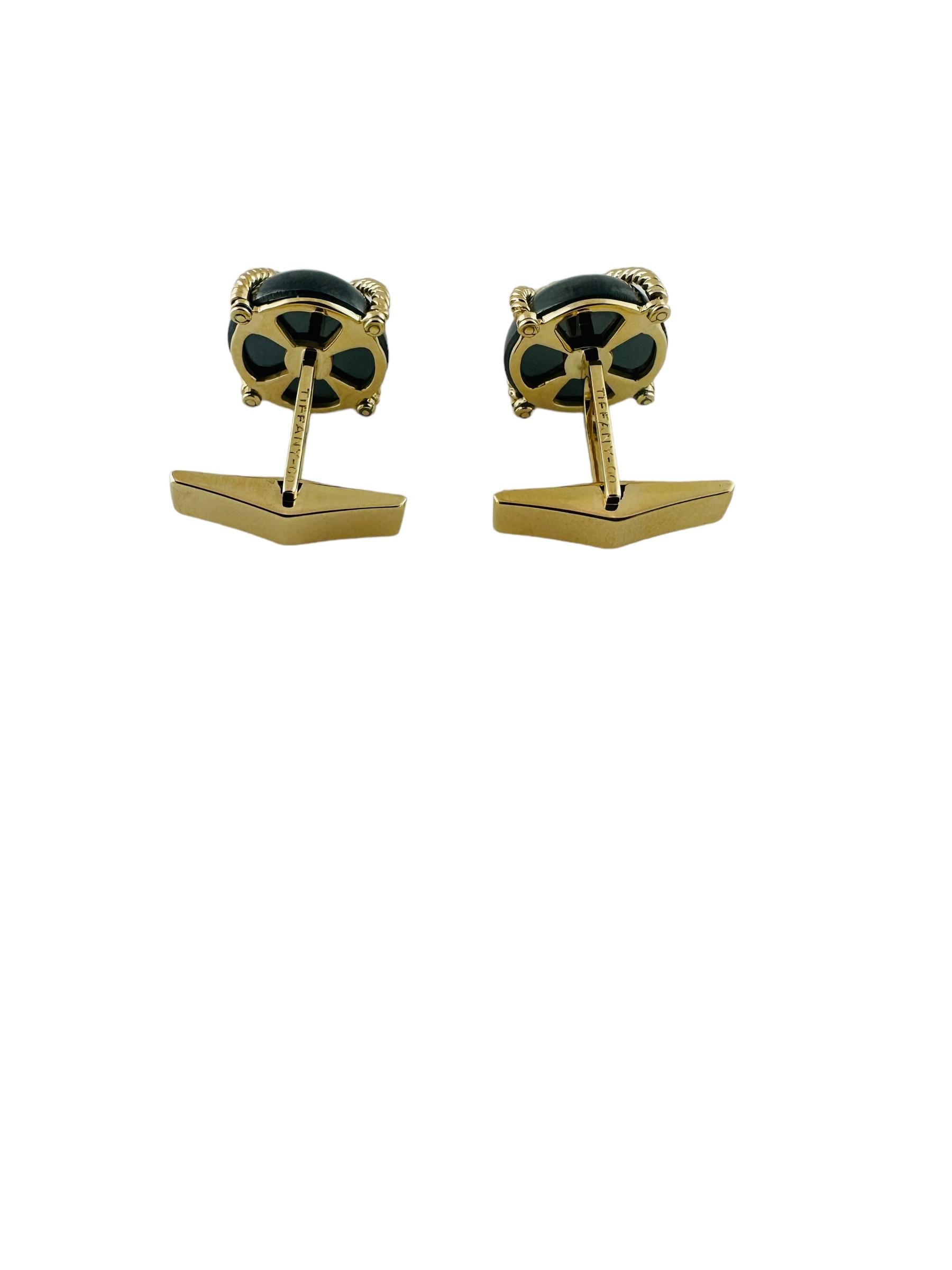 Vintage Tiffany & Co. 14K Yellow Gold Hematite Cable Cufflinks In Good Condition For Sale In Washington Depot, CT