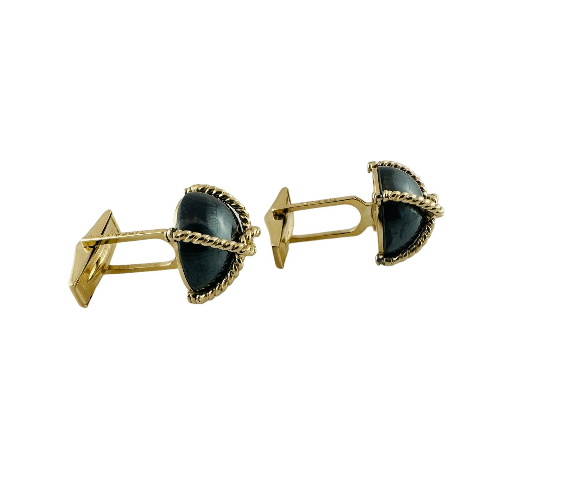 Men's Vintage Tiffany & Co. 14K Yellow Gold Hematite Cable Cufflinks For Sale