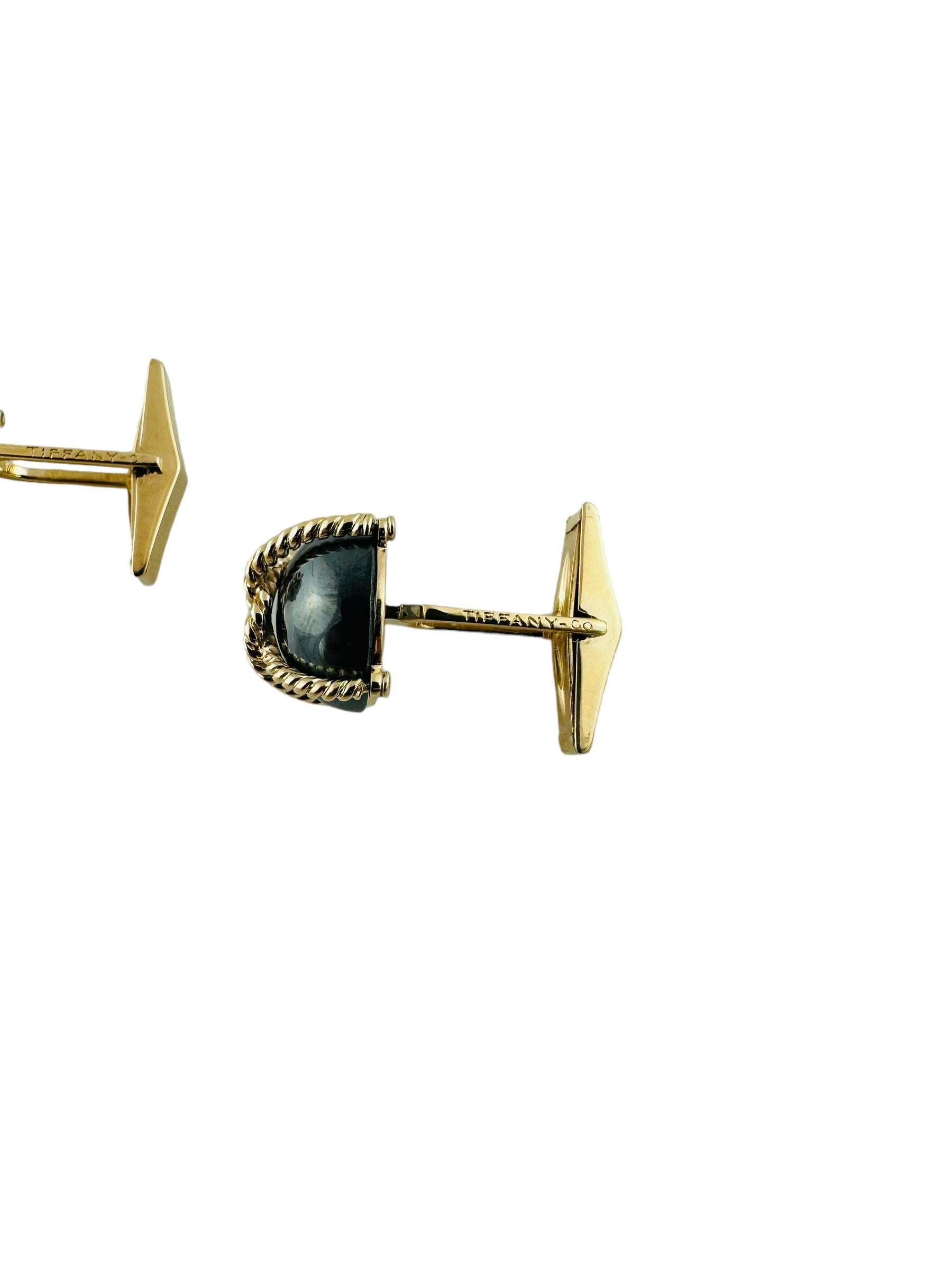 Vintage Tiffany & Co. 14K Yellow Gold Hematite Cable Cufflinks For Sale 1