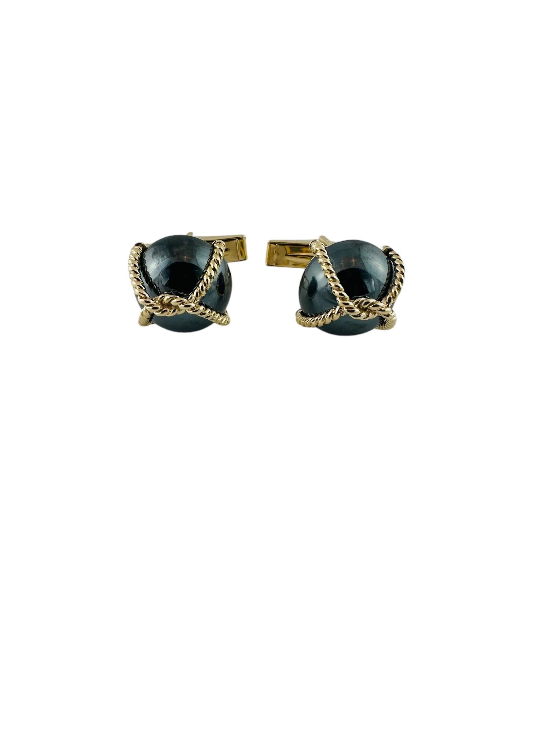 Vintage Tiffany & Co. 14K Yellow Gold Hematite Cable Cufflinks For Sale 2