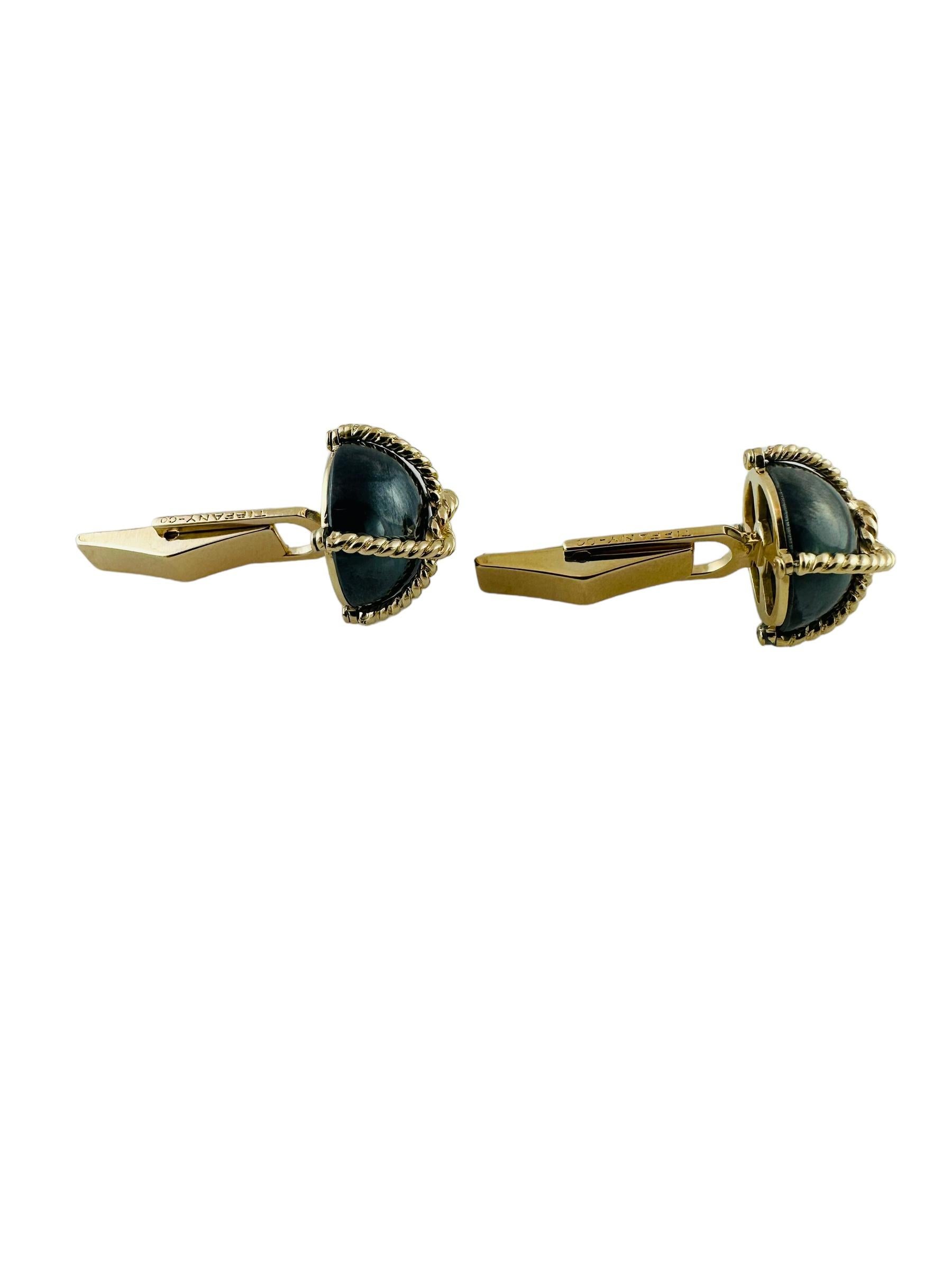 Vintage Tiffany & Co. 14K Yellow Gold Hematite Cable Cufflinks For Sale 3