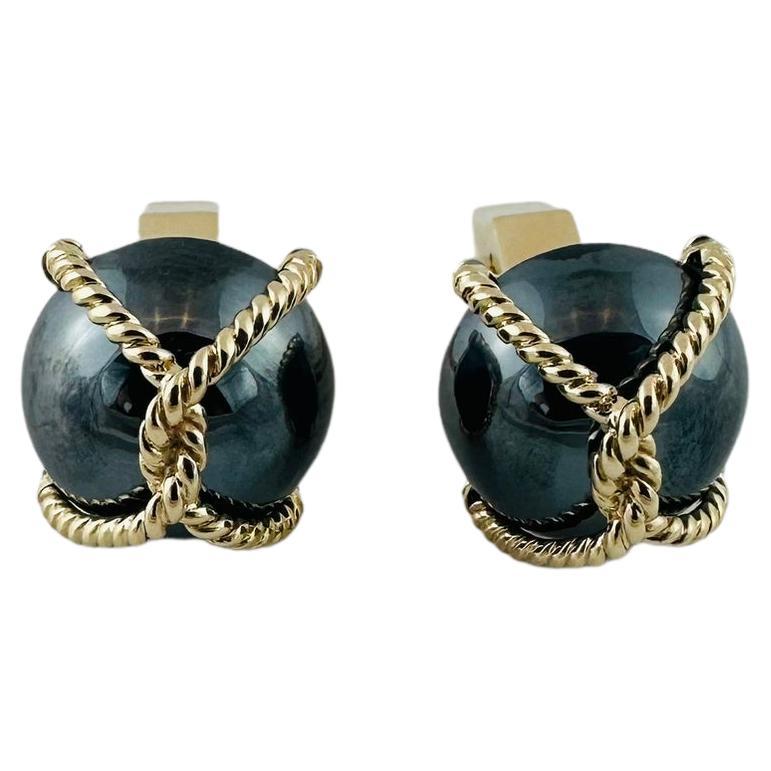 Vintage Tiffany & Co. 14K Yellow Gold Hematite Cable Cufflinks For Sale