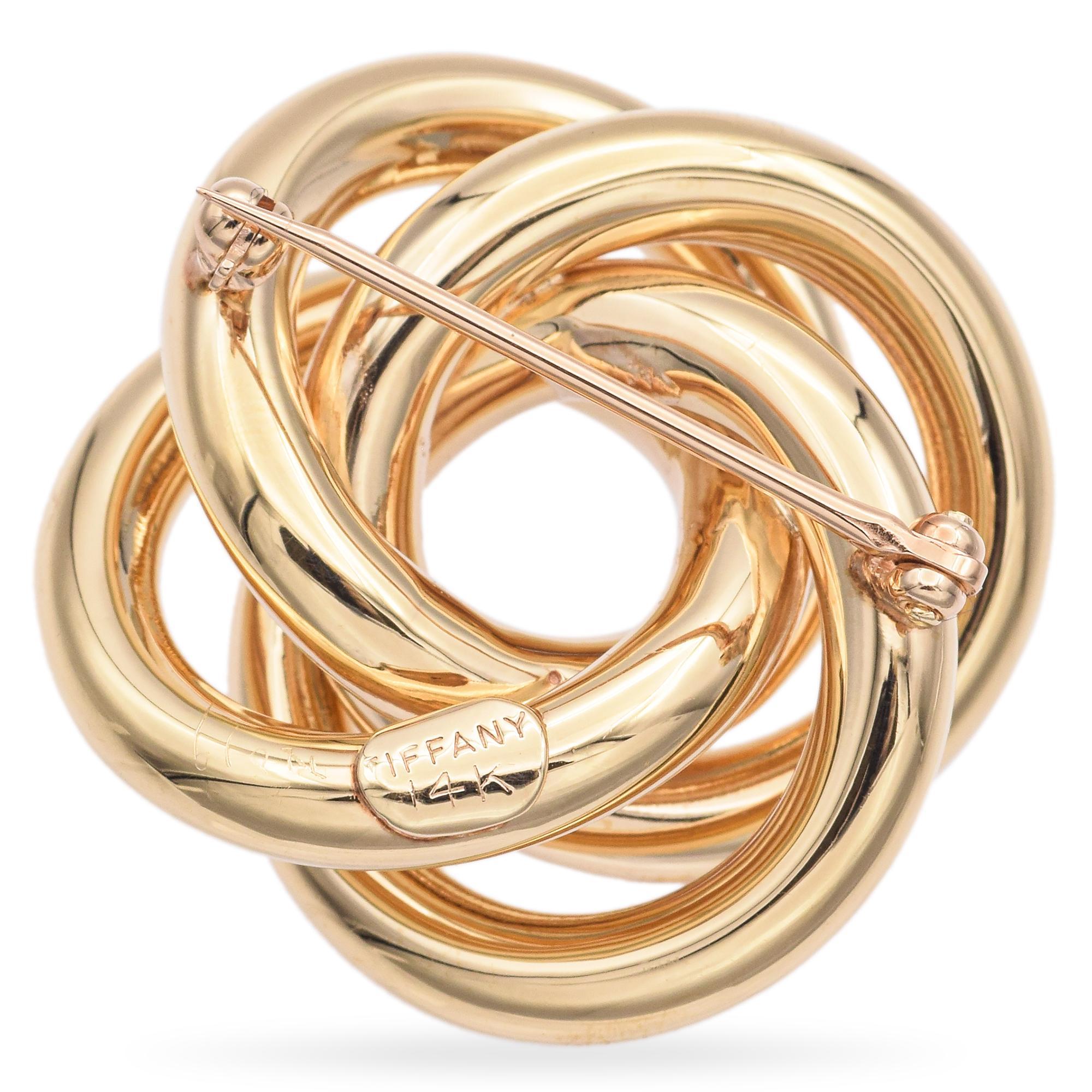 Vintage Tiffany & Co. 14k Gelbgold Unendlichkeit Liebe Knoten Anstecknadelbrosche, Vintage im Zustand „Gut“ in New York, NY