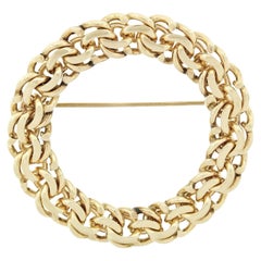 Retro Tiffany & Co. 14k Yellow Gold Multi Chain Link Circle Wreath Brooch Pin