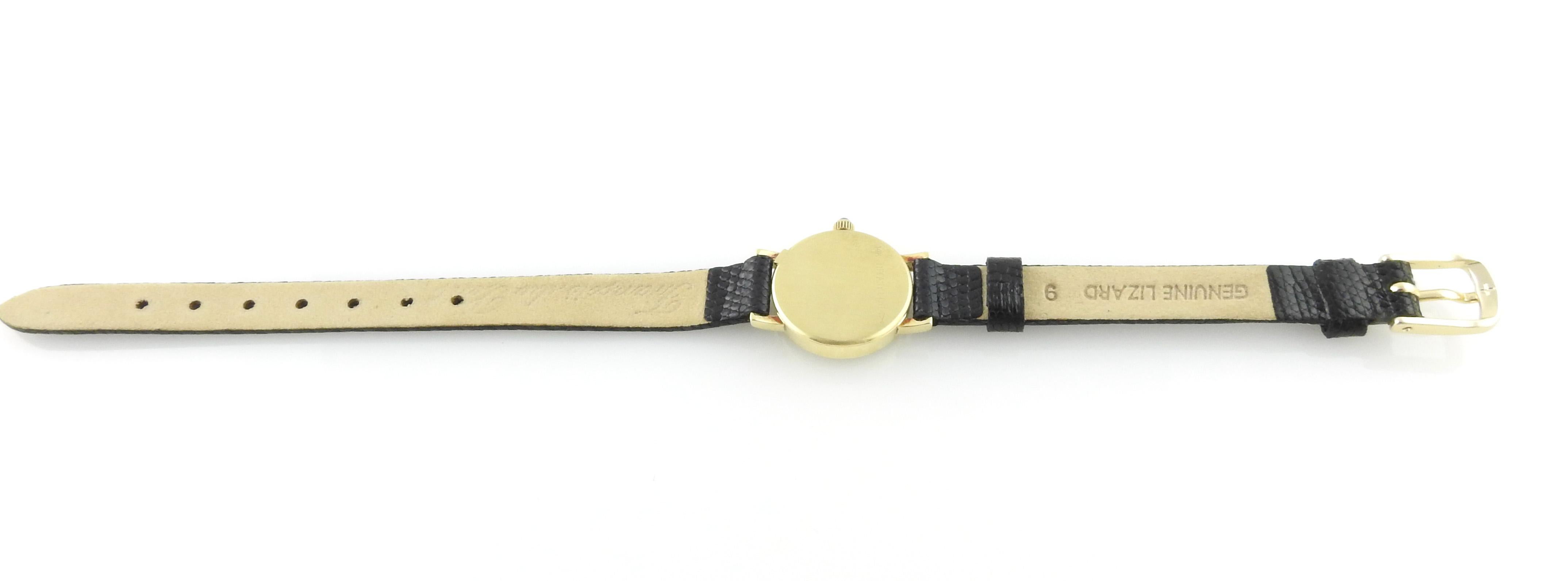 Vintage Tiffany & Co. 14K Yellow Gold Petite Ladies Watch Gold Dial Black Band 4