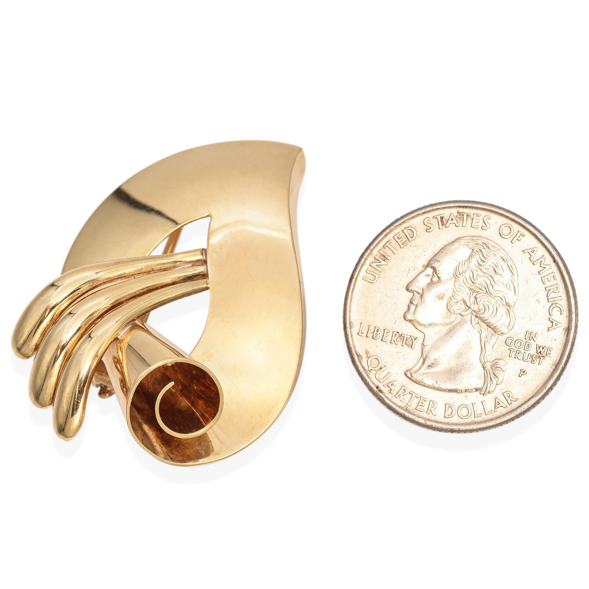 Vintage Tiffany & Co. 14k Yellow Gold Retro Statement Pin Brooch For Sale 1