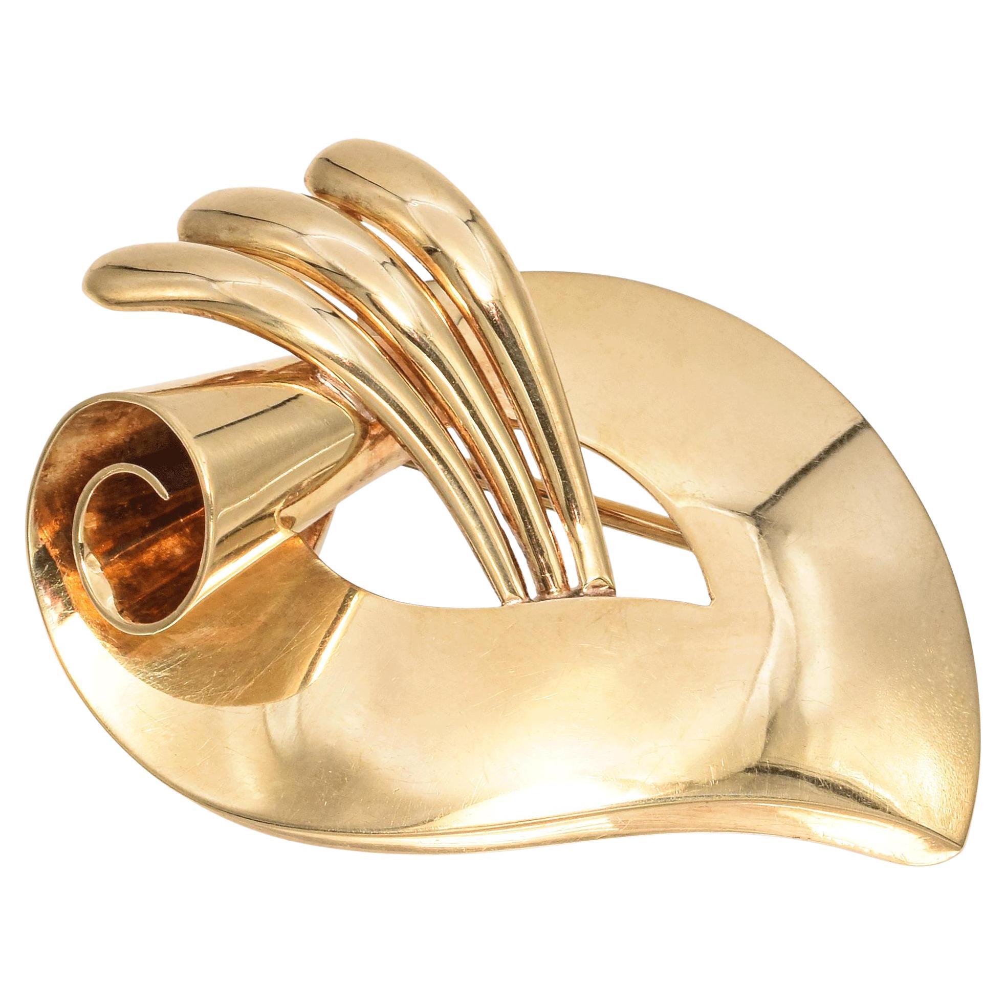 Vintage Tiffany & Co. 14k Yellow Gold Retro Statement Pin Brooch