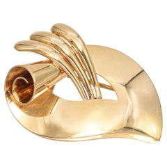Vintage Tiffany & Co. 14k Yellow Gold Retro Statement Pin Brooch