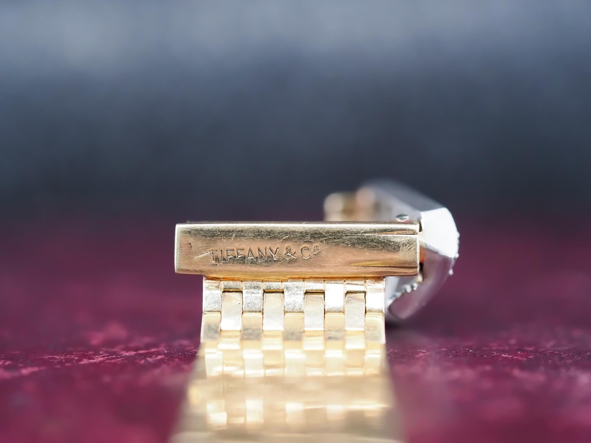 Vintage Tiffany & Co. 14K Yellow Gold Ruby and Diamond Adjustable Belt Ring In Excellent Condition In Hicksville, NY