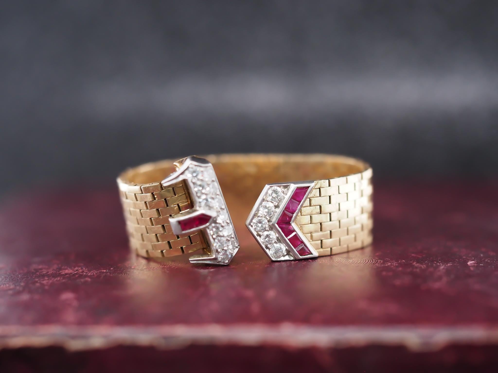 Vintage Tiffany & Co. 14K Yellow Gold Ruby and Diamond Adjustable Belt Ring 2