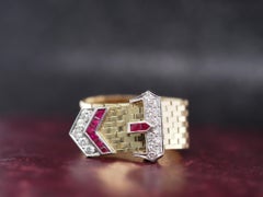 Vintage Tiffany & Co. 14K Yellow Gold Ruby and Diamond Adjustable Belt Ring