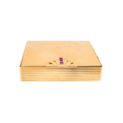 Vintage Tiffany & Co. 14K Yellow Gold Ruby Powder Case Compact Mirror Box