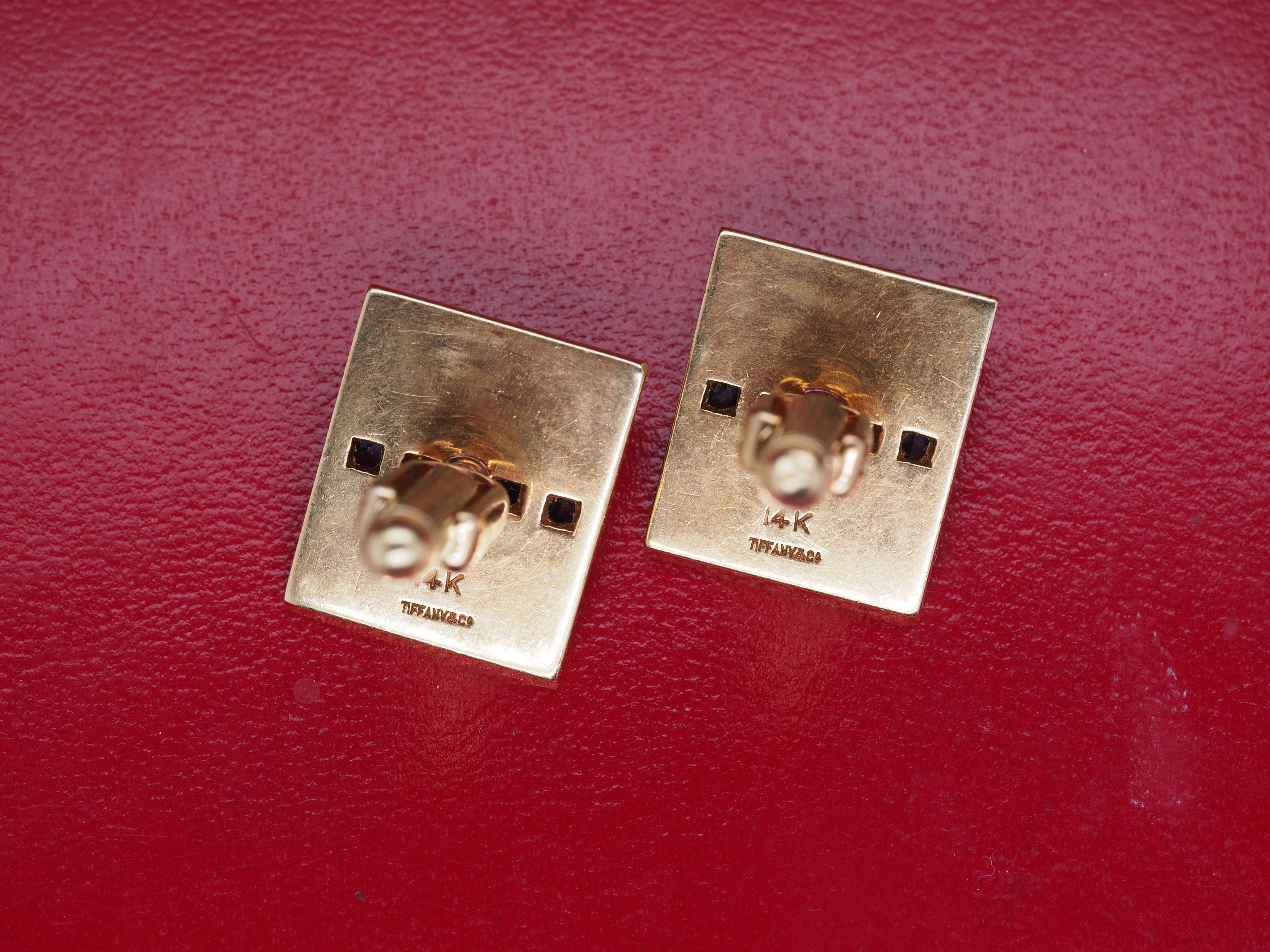 Vintage Tiffany & Co 14K Yellow Gold Sapphire Cufflinks In Good Condition For Sale In Atlanta, GA