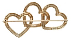 Vintage Tiffany & Co 14K Yellow Gold Triple Heart Brooch Pin 7.7g