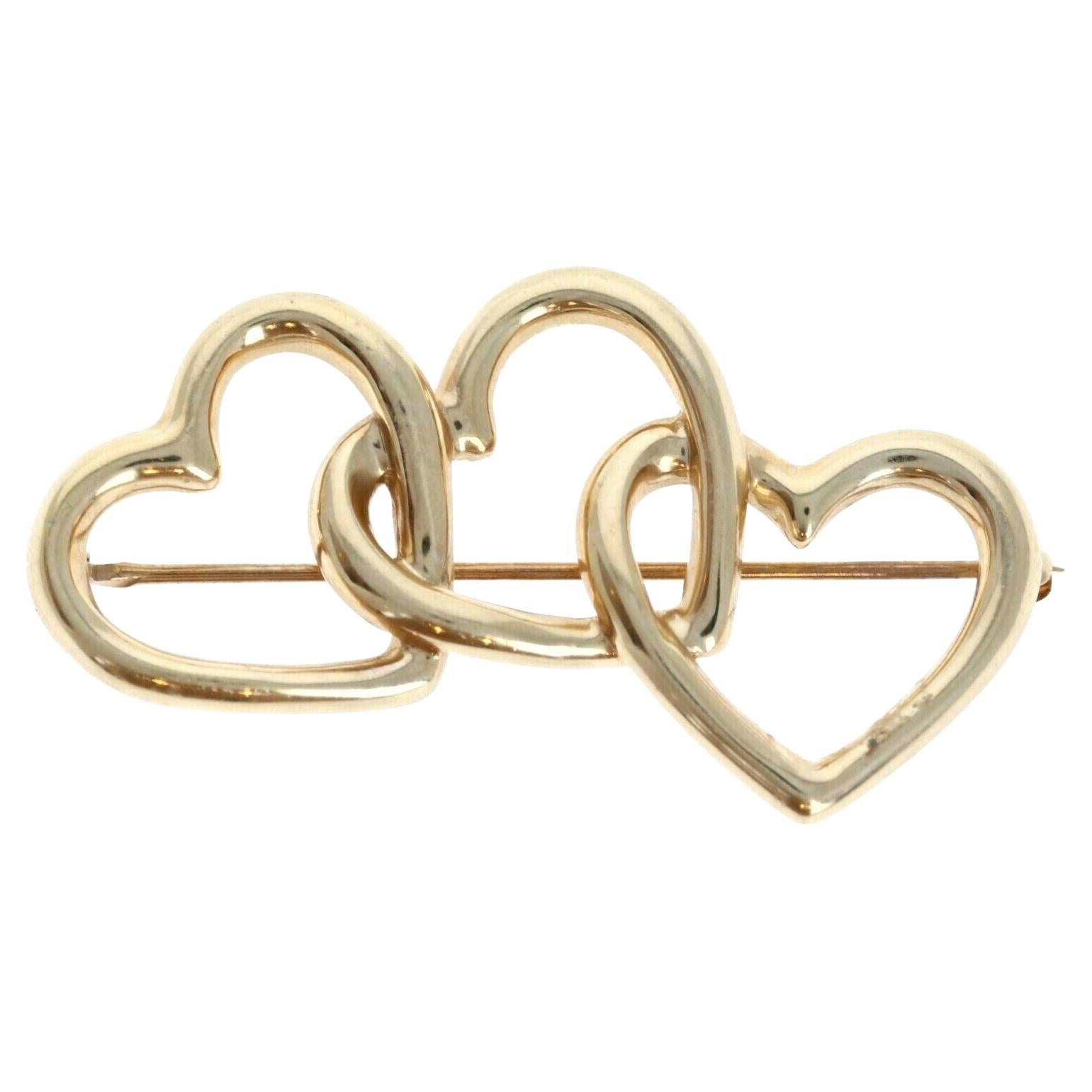 Vintage Tiffany & Co 14K Yellow Gold Triple Heart Brooch Pin 7.7g For Sale