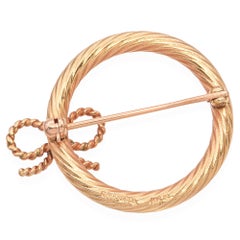 Vintage Tiffany & Co. 14k Yellow Gold Wreath with Bow Brooch Pin