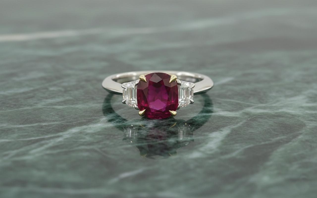 Contemporaneo Vintage Tiffany & Co. 1,8 carati di rubino rosso e diamanti in platino e oro giallo 18 carati in vendita