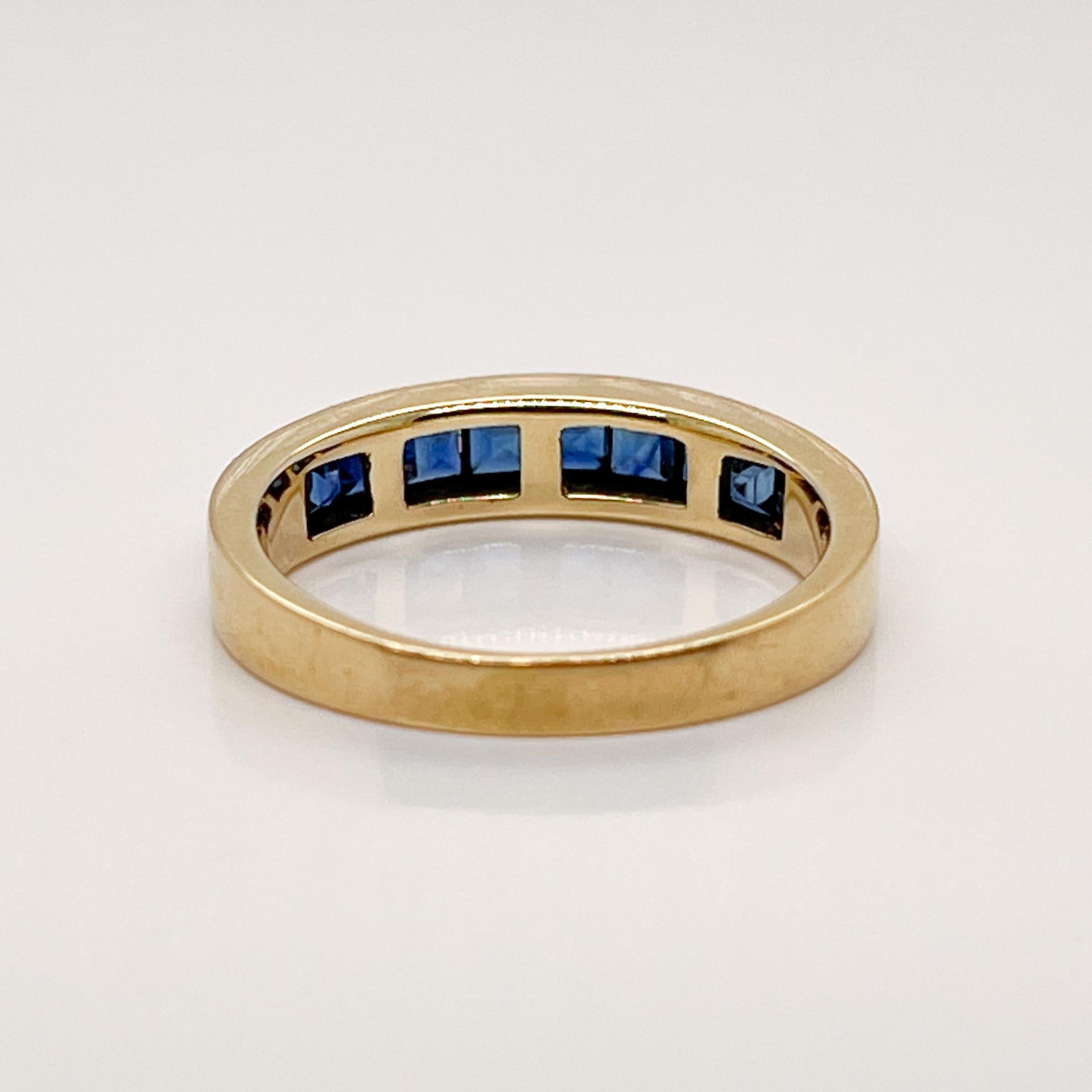 Square Cut Vintage Tiffany & Co. 18 Karat Gold & Sapphire Half Eternity Band Ring  For Sale