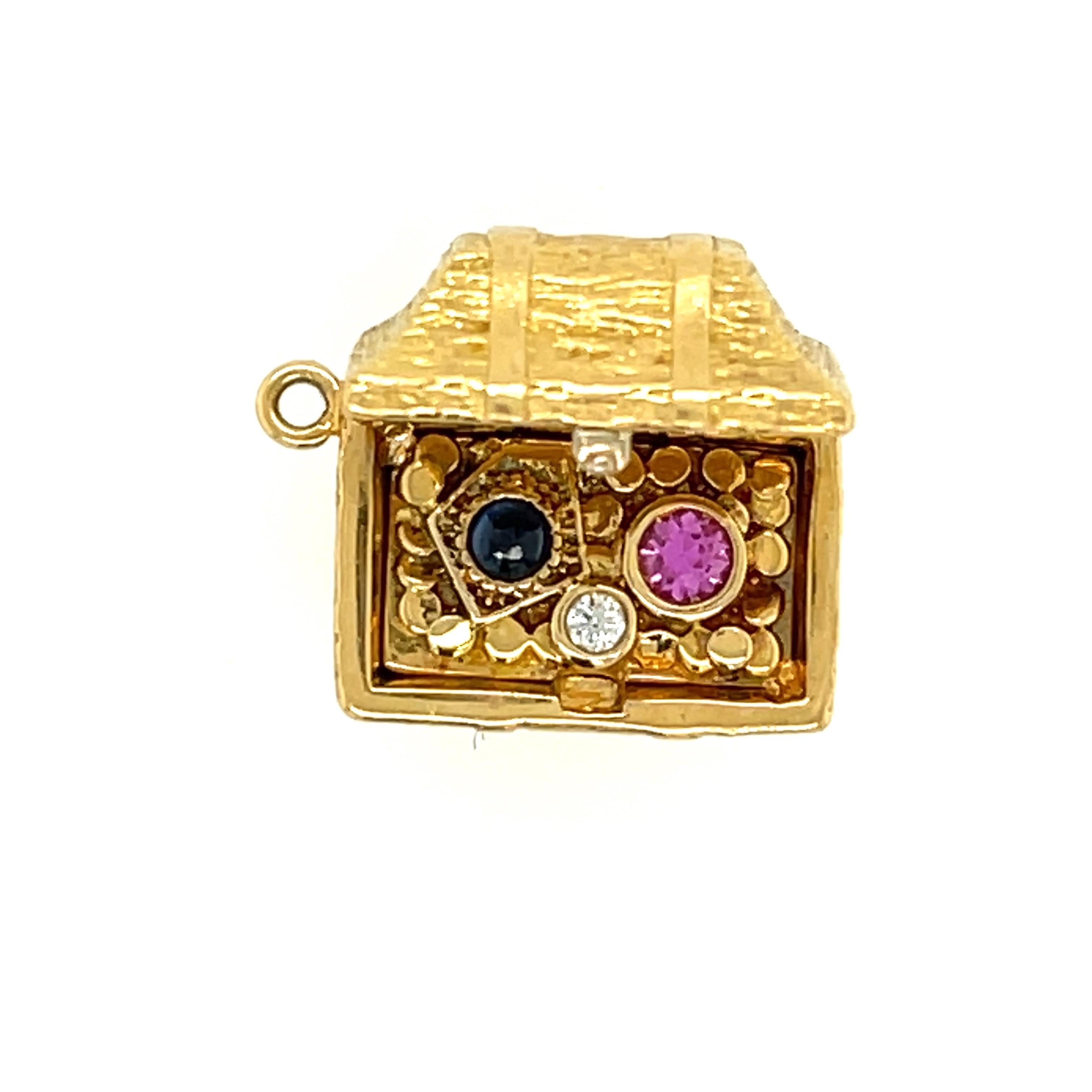 Modern Vintage Tiffany & Co. 18 Karat Gold Treasure Chest Charm with Gems