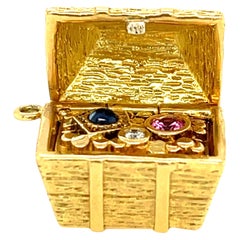 Vintage Tiffany & Co. 18 Karat Gold Treasure Chest Charm with Gems