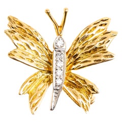 Vintage Tiffany & Co. 18 Karat Yellow Gold and Diamond Butterfly Brooch