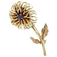 Vintage Tiffany 
Co. 18 Karat Yellow Gold and Sapphire Flower Brooch 10.5g