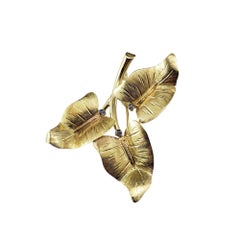 Vintage Tiffany & Co. 18 Karat Yellow Gold and Sapphire Leaf Brooch/Pin #21564