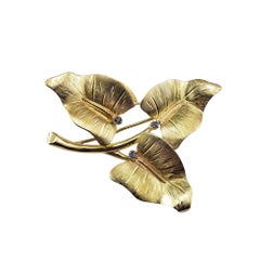 Vintage Tiffany & Co. 18 Karat Gelbgold und Saphir Blattbrosche/Pin #21564, Vintage