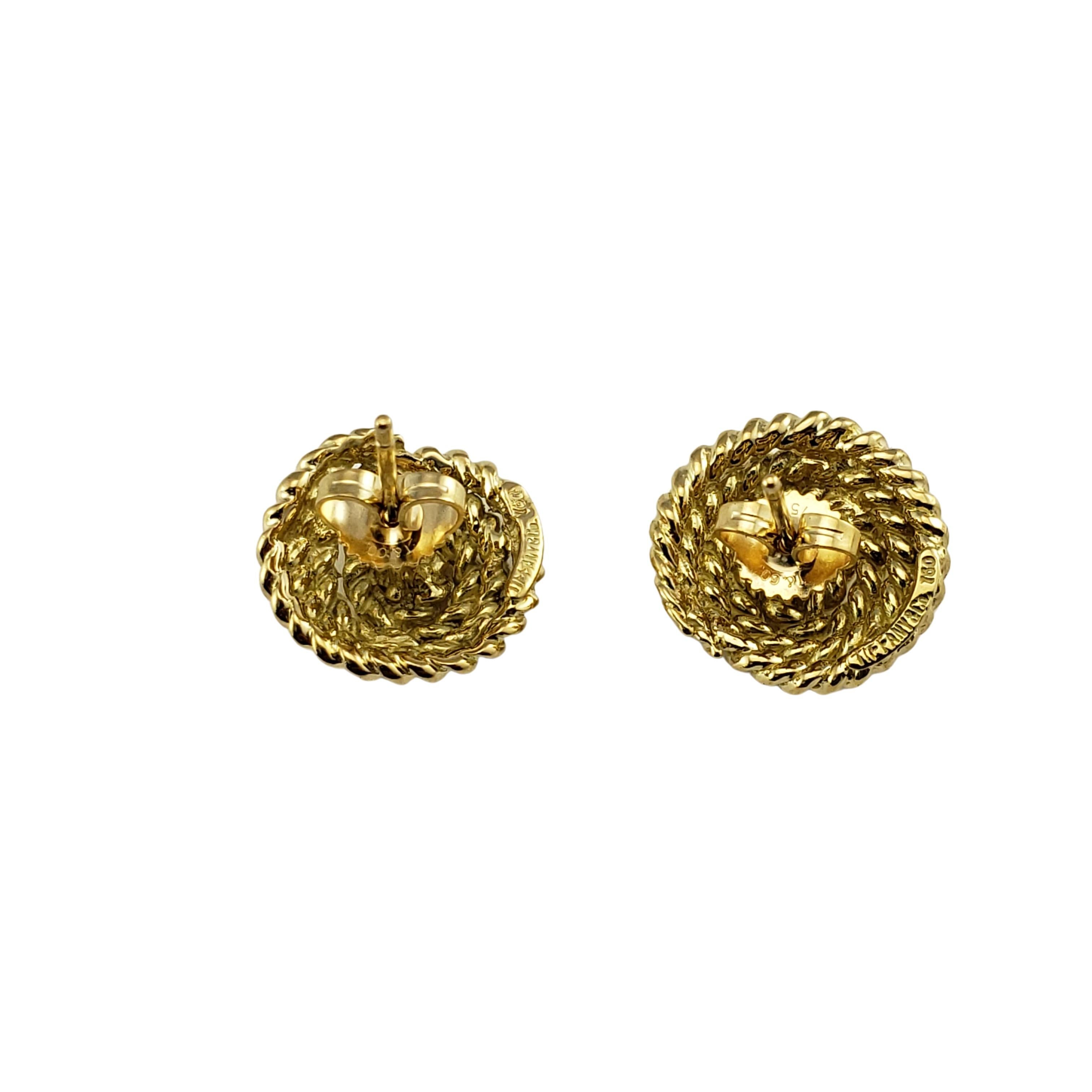 Tiffany & Co. Boucles d'oreilles vintage en or jaune 18 carats en forme de corde enroulée Pour femmes en vente