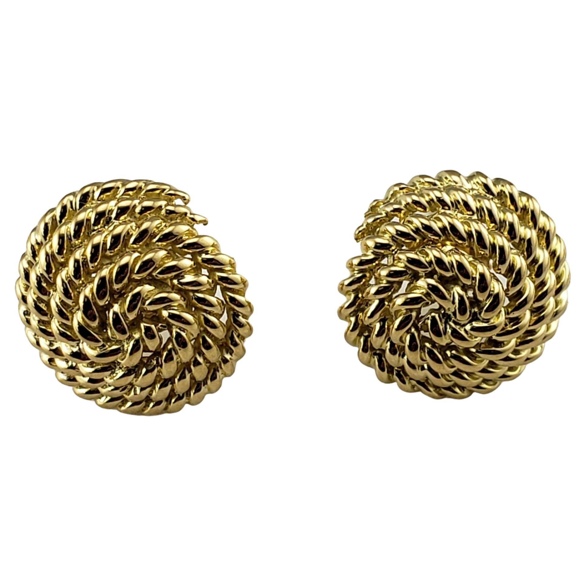 Tiffany & Co. Boucles d'oreilles vintage en or jaune 18 carats en forme de corde enroulée
