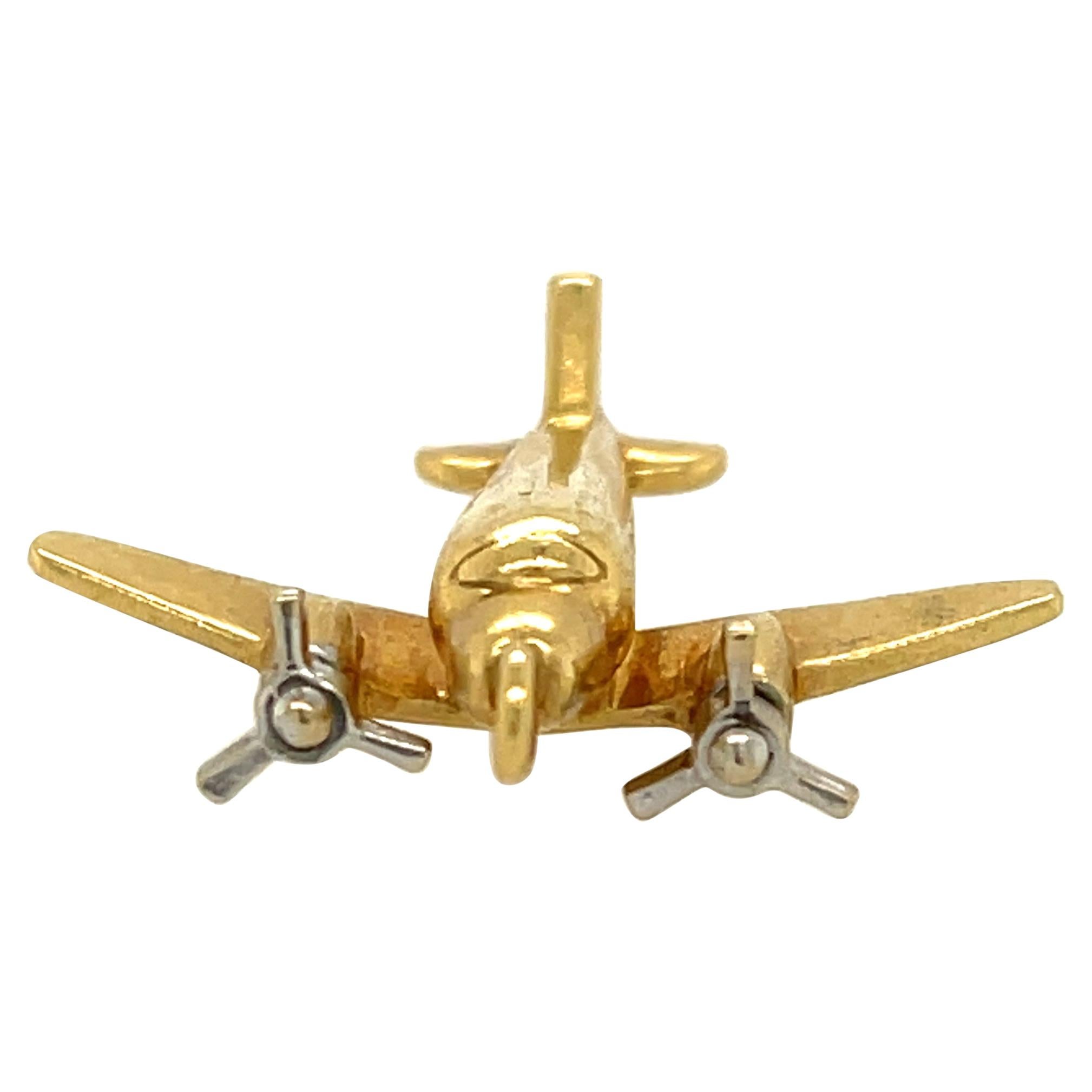 Vintage Tiffany & Co. 18 Karat Yellow Gold Diamond Airplane Charm