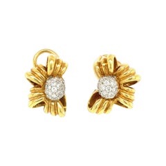 Vintage Tiffany & Co. 18 Karat Yellow Gold Diamond Bow Earrings