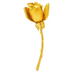 Vintage Tiffany & Co. 18 Karat Yellow Gold Florentine Rose Brooch