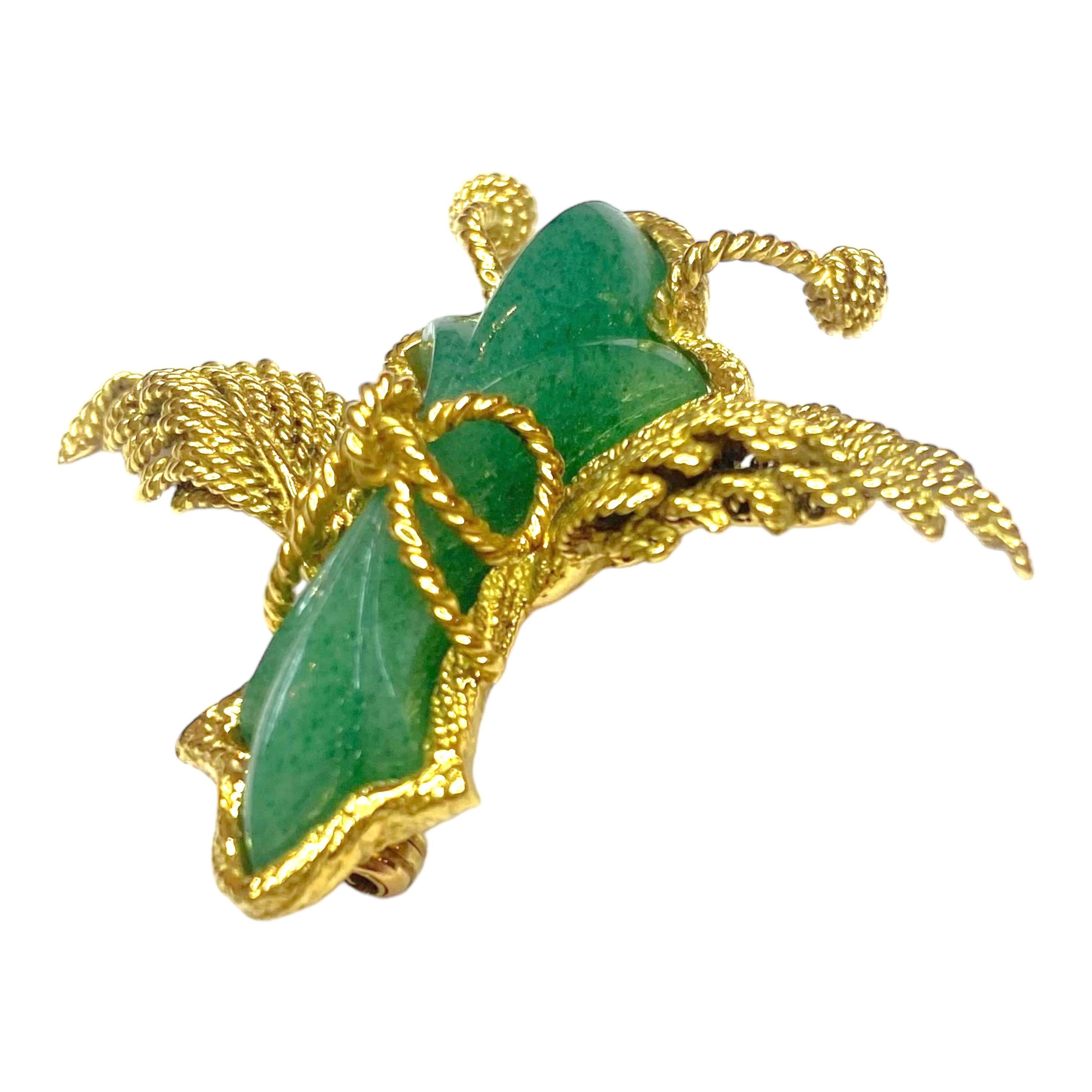 Mixed Cut Vintage Tiffany & Co. 18K Aventurine Insect Brooch For Sale