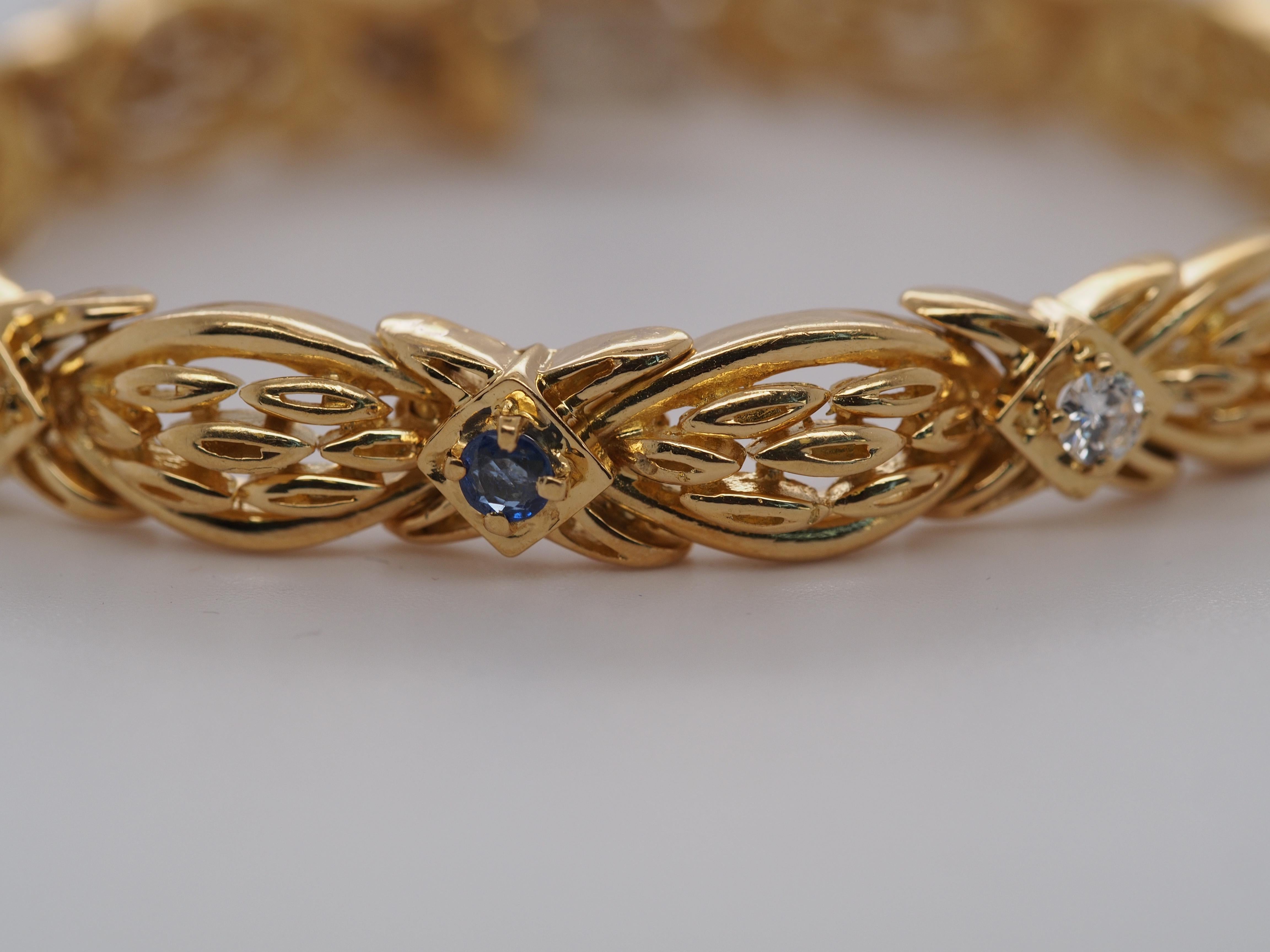 Round Cut Vintage Tiffany & Co 18k Diamond and Sapphire Bracelet