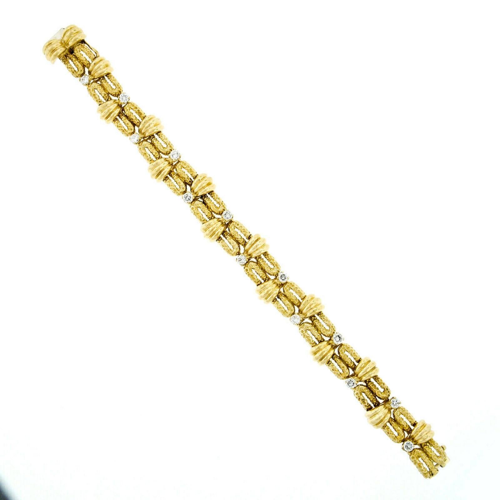 Women's Tiffany & Co. 18 Karat Gold 1.95 Carat Diamond Wide Textured Statement Bracelet