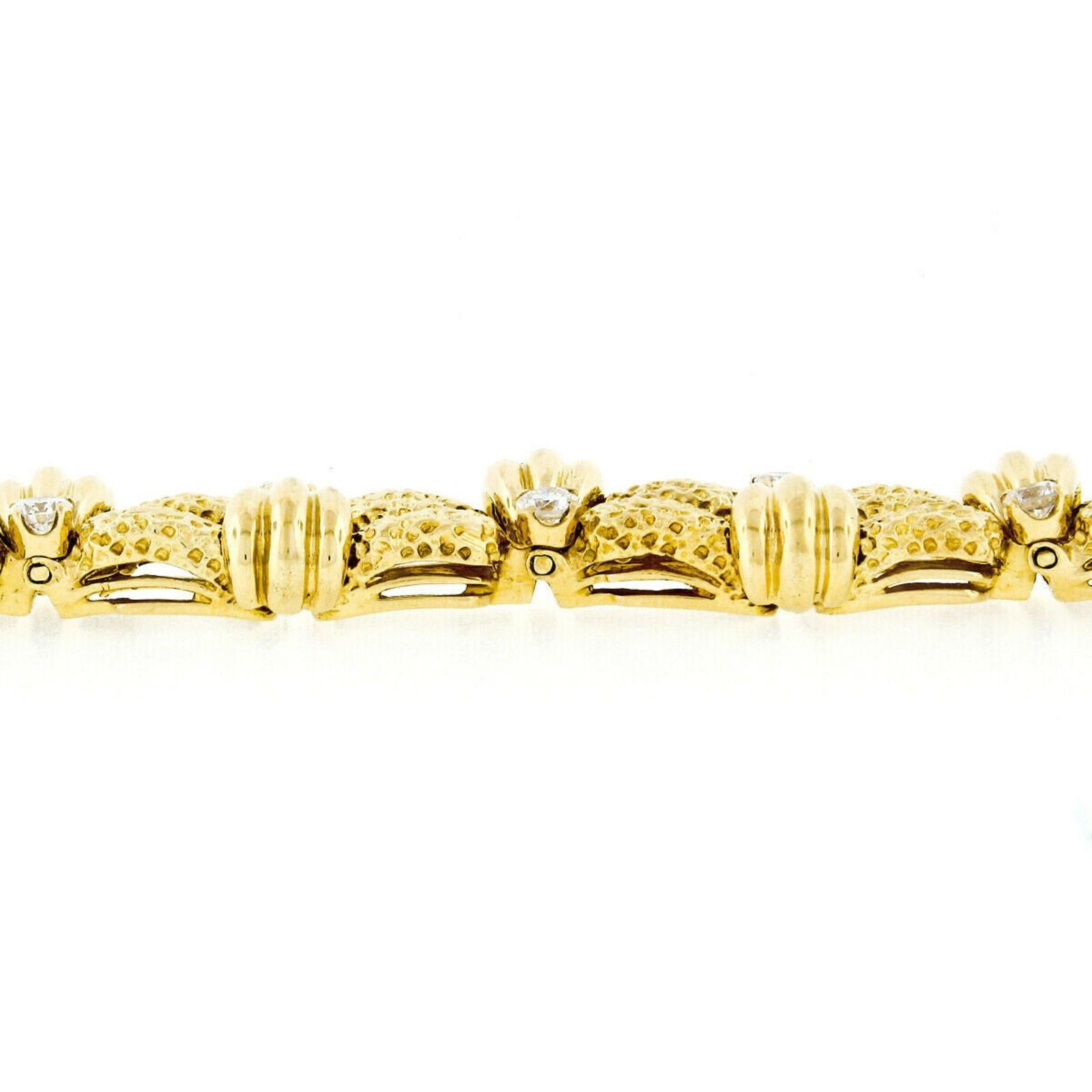 Tiffany & Co. 18 Karat Gold 1.95 Carat Diamond Wide Textured Statement Bracelet 1