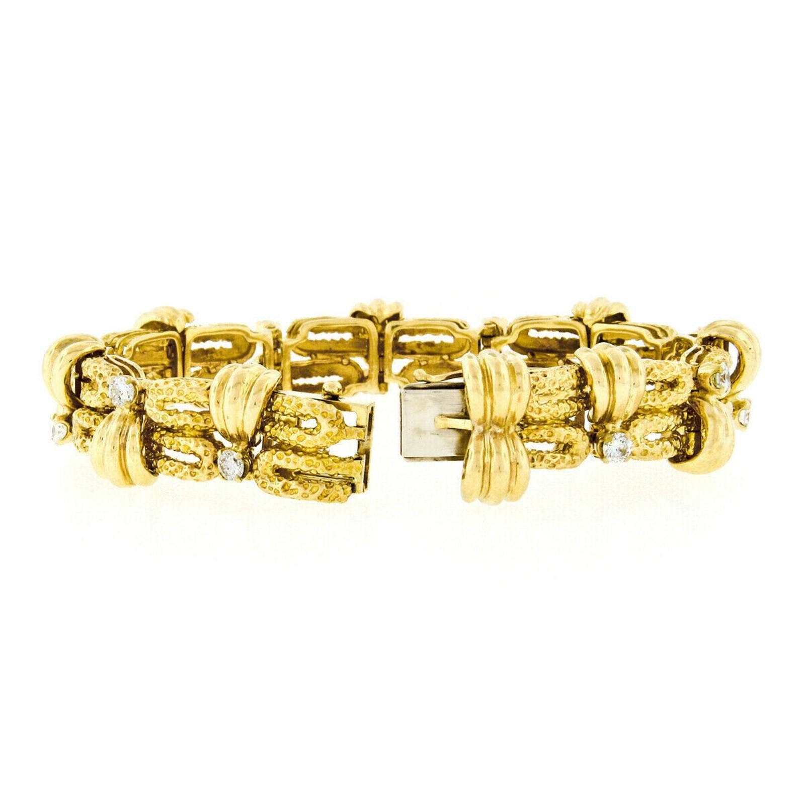 Tiffany & Co. 18 Karat Gold 1.95 Carat Diamond Wide Textured Statement Bracelet 2