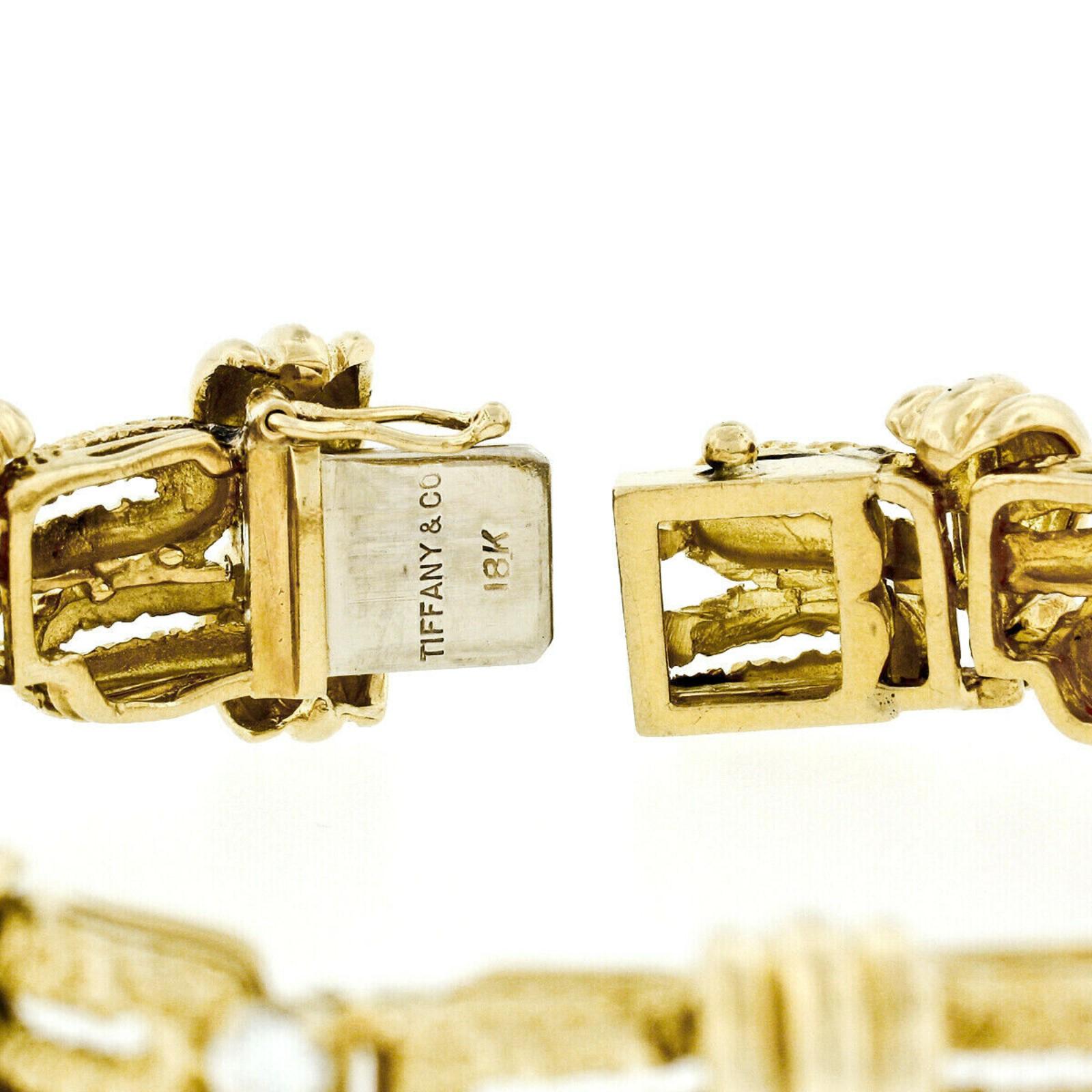 Tiffany & Co. 18 Karat Gold 1.95 Carat Diamond Wide Textured Statement Bracelet 3
