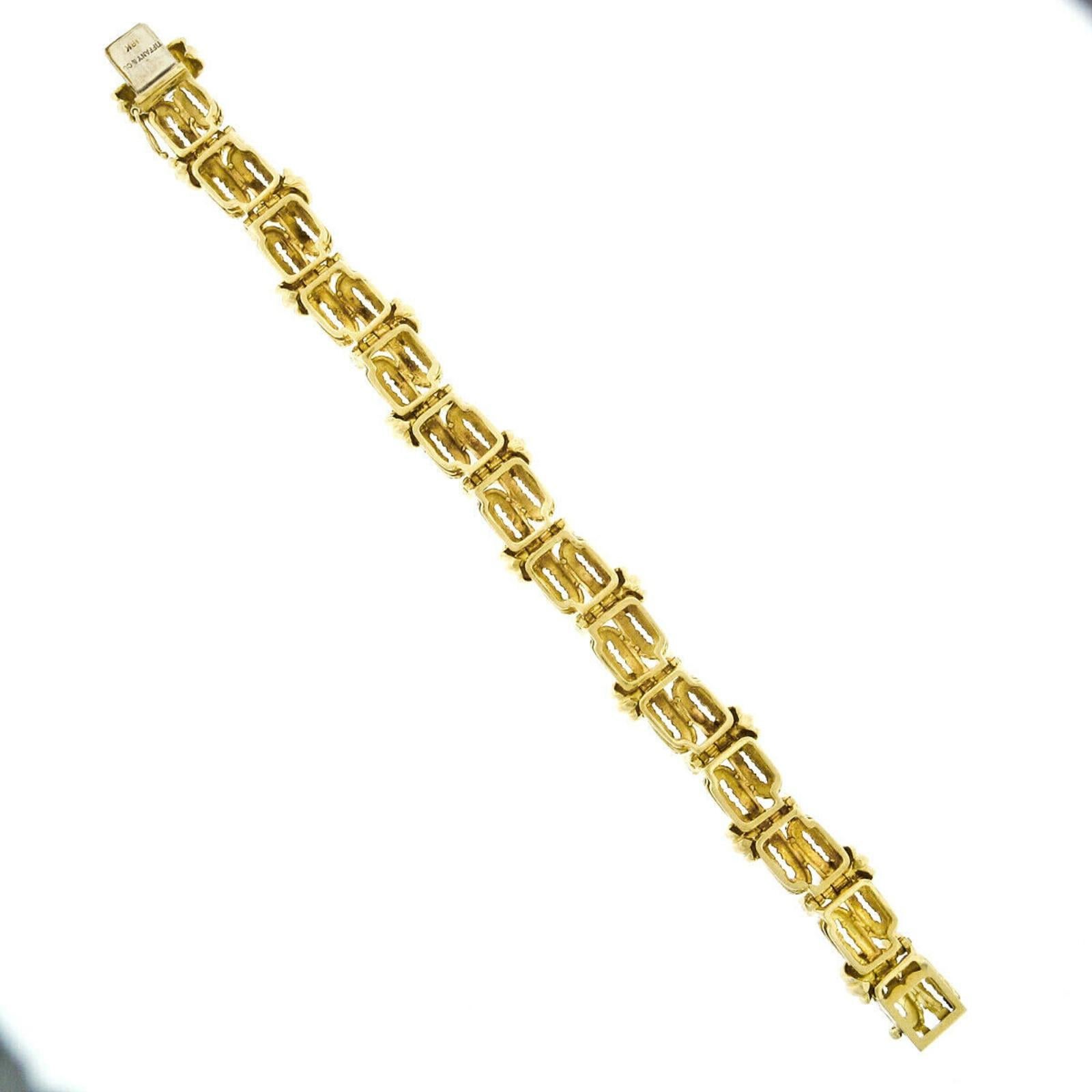 Tiffany & Co. 18 Karat Gold 1.95 Carat Diamond Wide Textured Statement Bracelet 4
