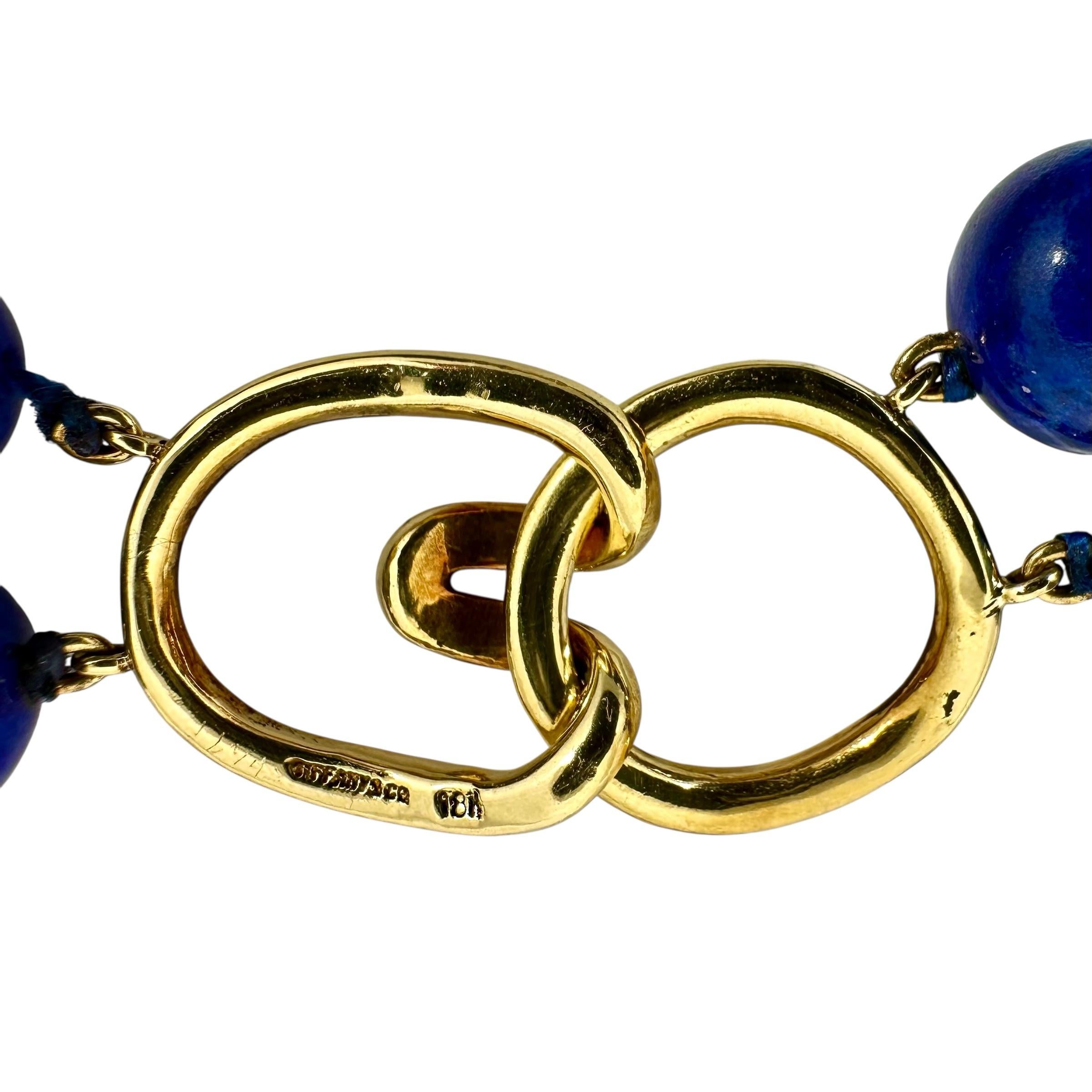 Perlina Vintage Tiffany & Co. oro 18 carati e doppio filo di lapislazzuli da 10 mm  Collana di perline in vendita