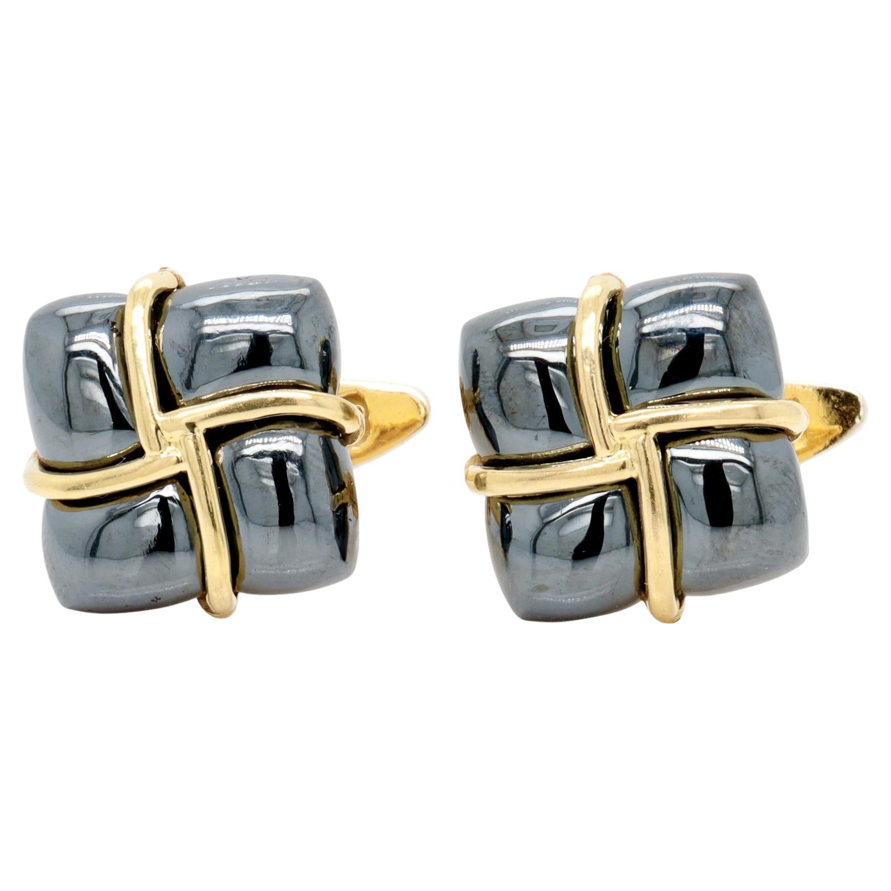 Vintage Tiffany & Co. 18K Gold and Hematite Cufflinks