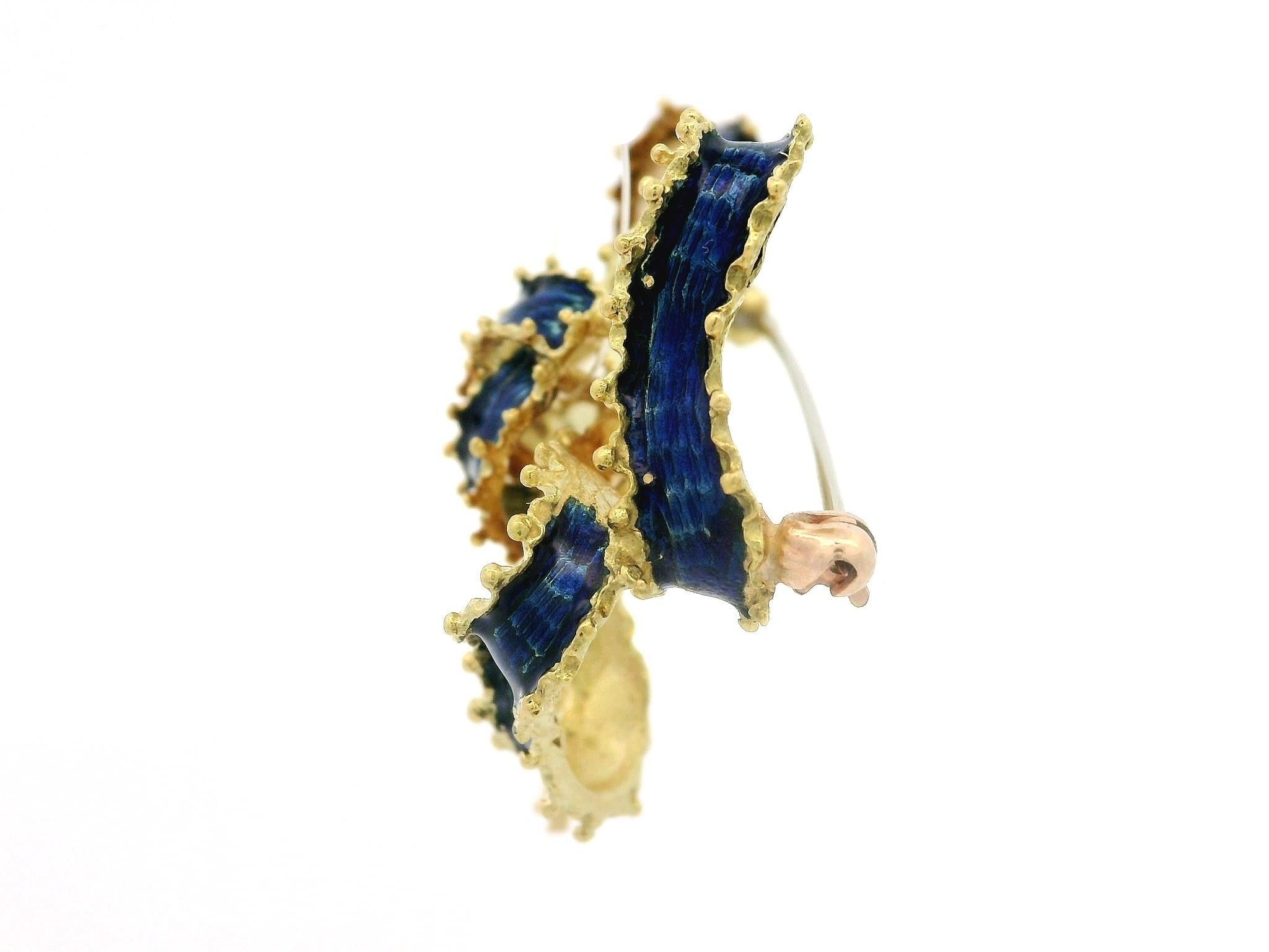 Vintage Tiffany & Co. 18k Gold Blue Enamel Work Textured Ribbon Bow Pin Brooch For Sale 9