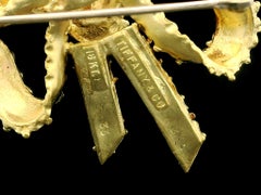 Vintage Tiffany & Co. 18k Gold Blue Enamel Work Textured Ribbon Bow Pin Brooch