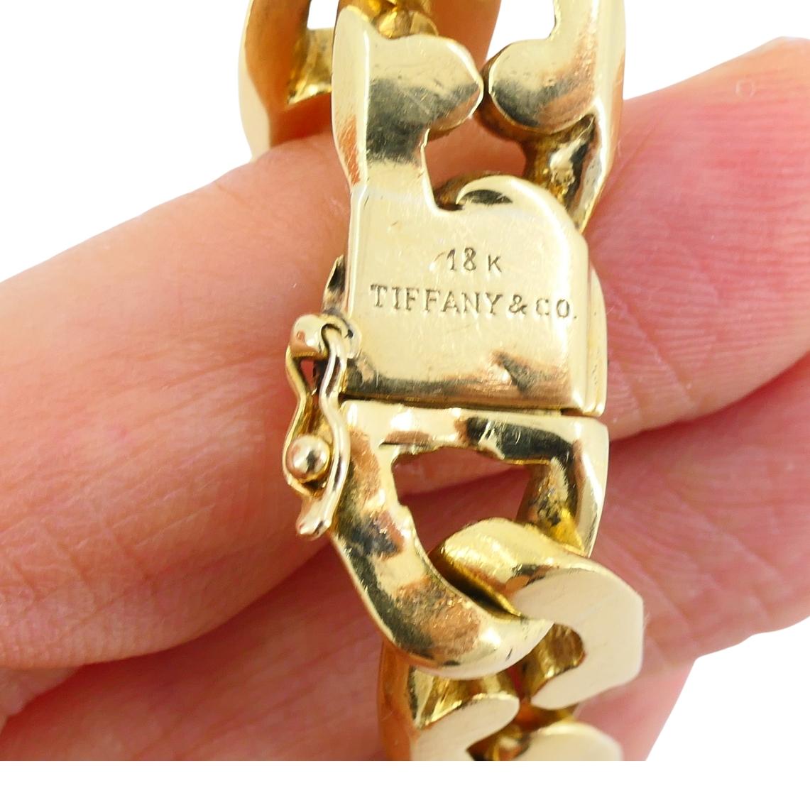 Vintage Tiffany & Co. Pulsera de cadena de oro de 18 quilates de eslabón plano en venta 1