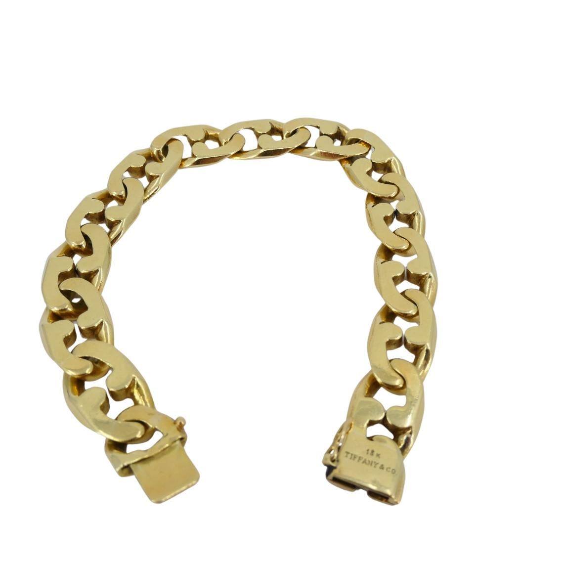 Vintage Tiffany & Co. Pulsera de cadena de oro de 18 quilates de eslabón plano en venta 4